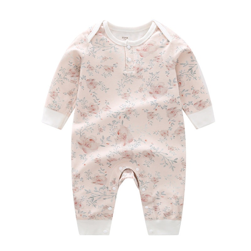 100% Organic Cotton Long Sleeve Romper – Pink Rose Pink Rose 3-6 M
