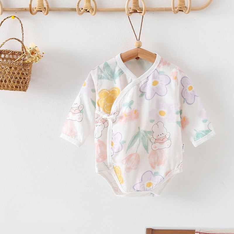 Cotton & Bamboo Muslin Long Sleeve Bodysuit – Flowers with Bunny Flower with Bunny 3-6 M
