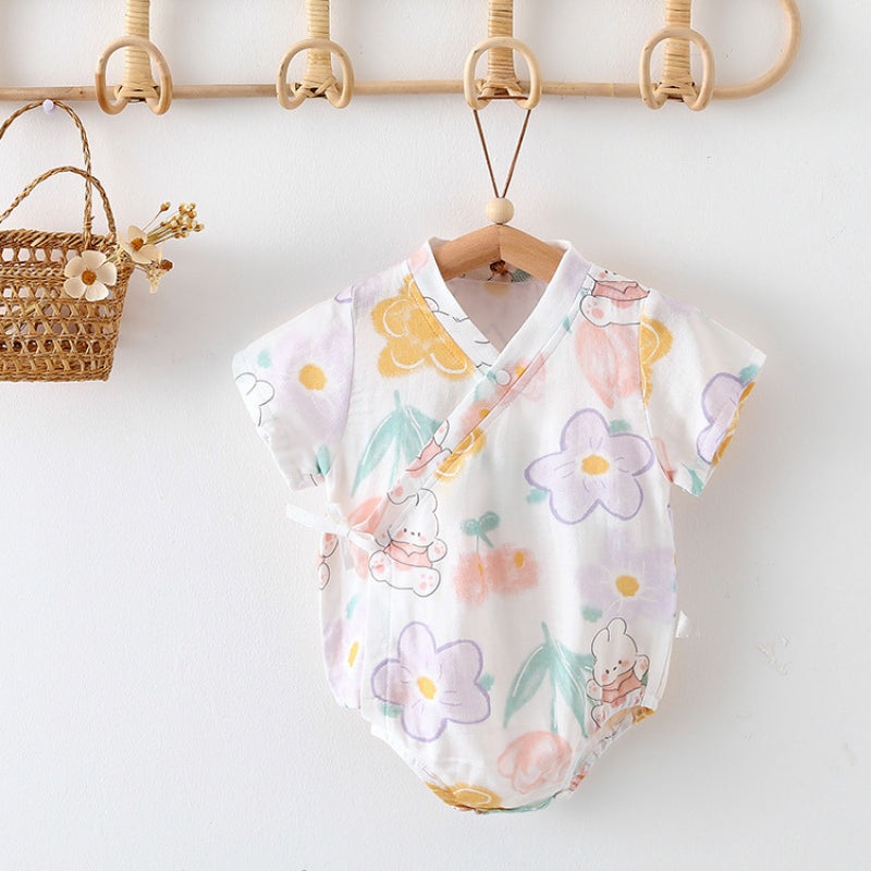 Cotton & Bamboo Muslin Short Sleeve Bodysuit – Flower with Bunny Flower with Bunny 3-6 M