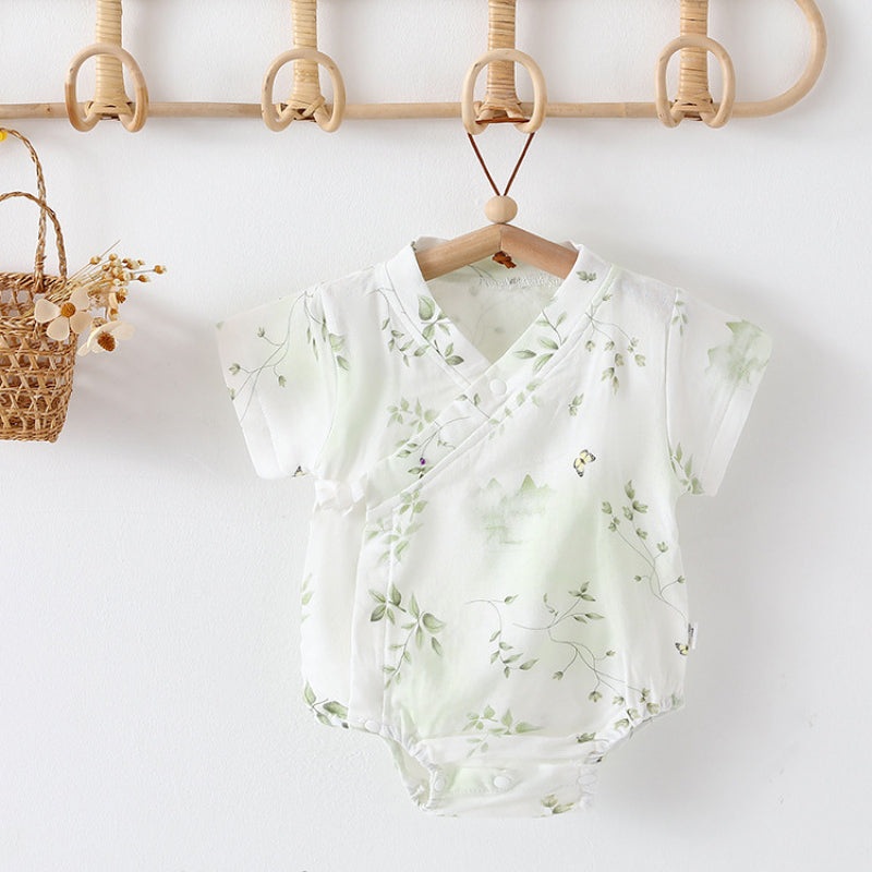 Cotton & Bamboo Muslin Short Sleeve Bodysuit – Green Leaves Green Leaves 3-6 M