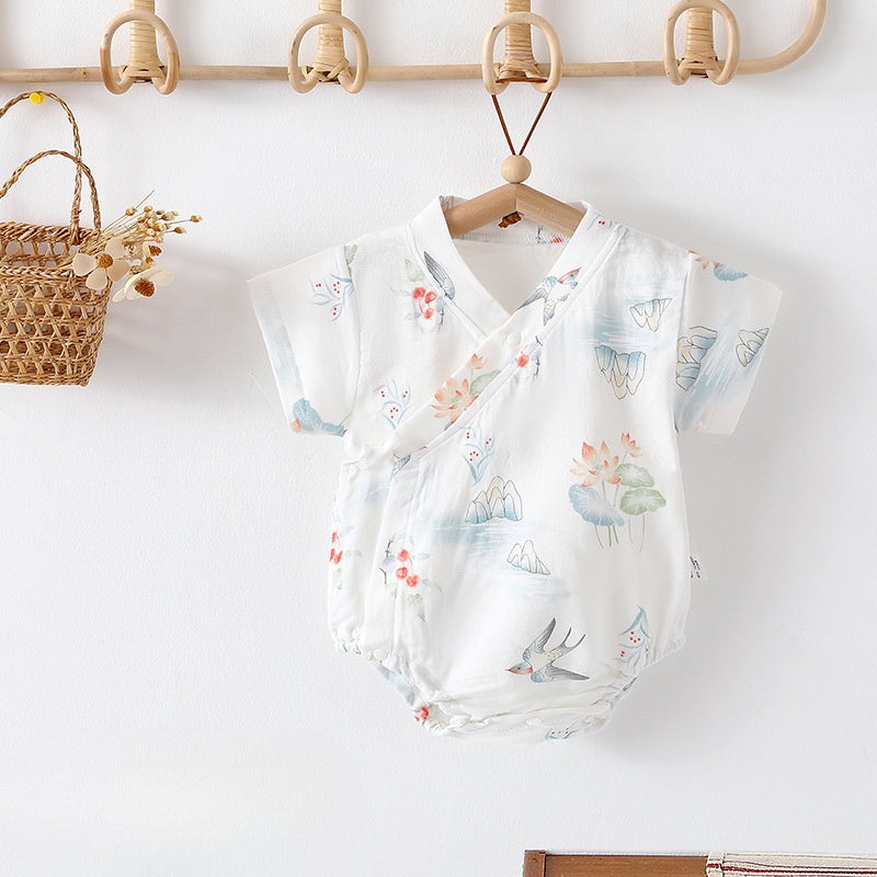 Cotton & Bamboo Muslin Short Sleeve Bodysuit – Water Lily Water Lily 3-6 M