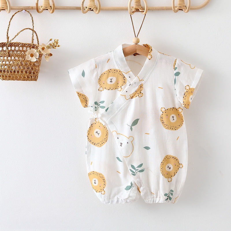 Cotton & Bamboo Muslin Short Sleeve Romper – Cute Leopard Cute Leopard 0-3 M