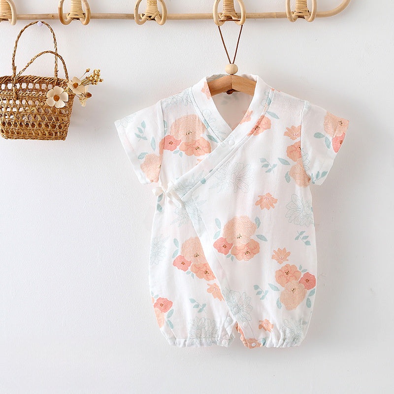Cotton & Bamboo Muslin Short Sleeve Romper – Pink Peony Pink Peony 0-3 M