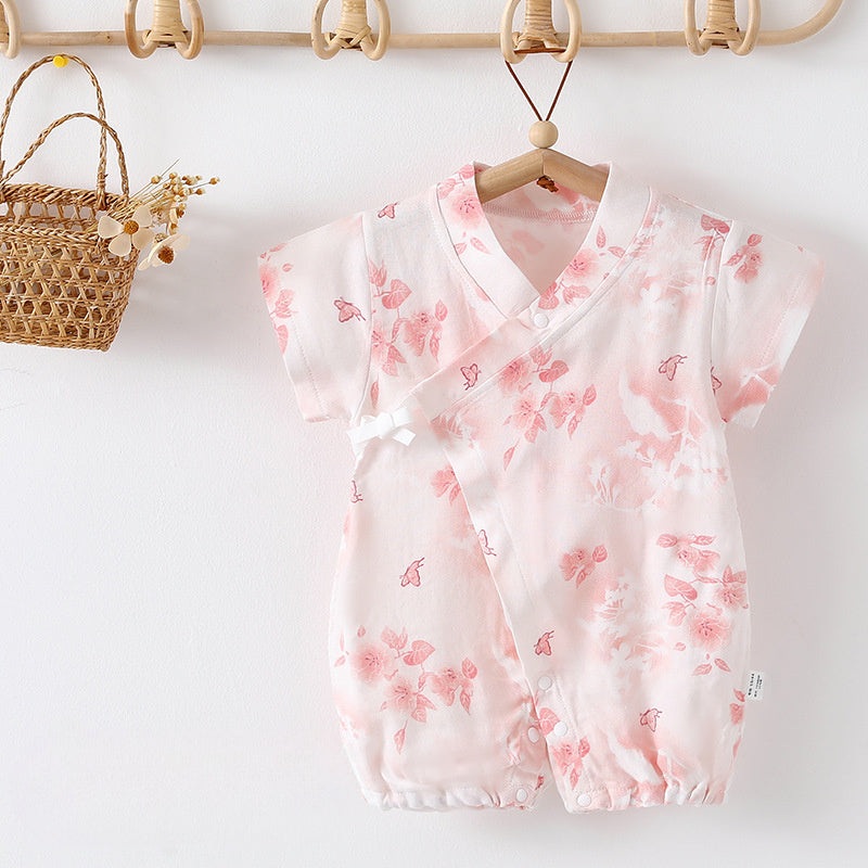 Cotton & Bamboo Muslin Short Sleeve Romper – Sakura Sakura 0-3 M