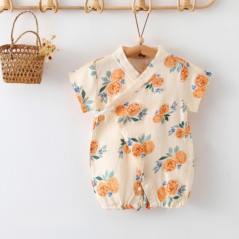 Cotton & Bamboo Muslin Short Sleeve Romper – Sweet Orange Sweet Orange 0-3 M