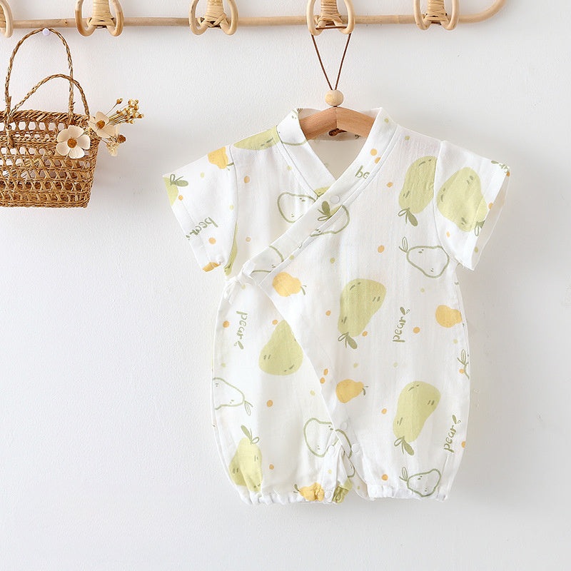 Cotton & Bamboo Muslin Short Sleeve Romper – Sweet Pear Sweet Pear 0-3 M