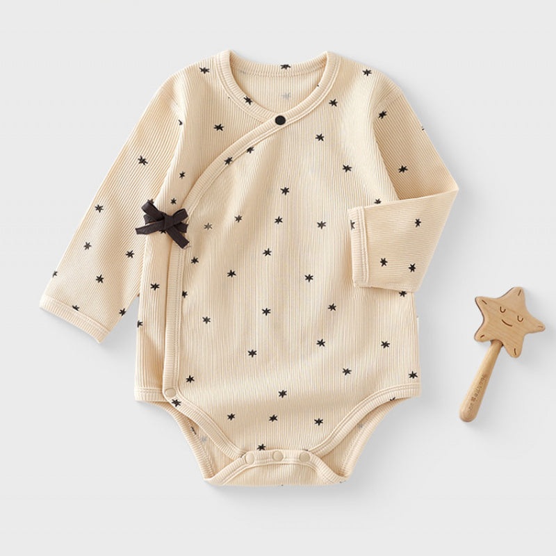 Cotton Long Sleeve Floral Bodysuit – Beige Star Beige Star 0-3 M