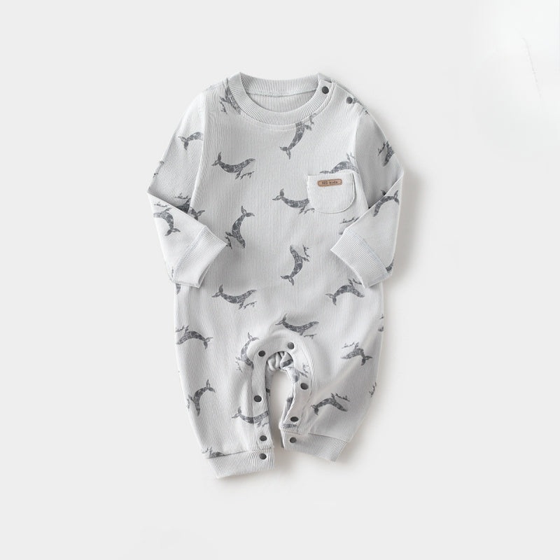Cotton Long Sleeve Romper – Blue Dolphin Blue Dolphin 3-6 M