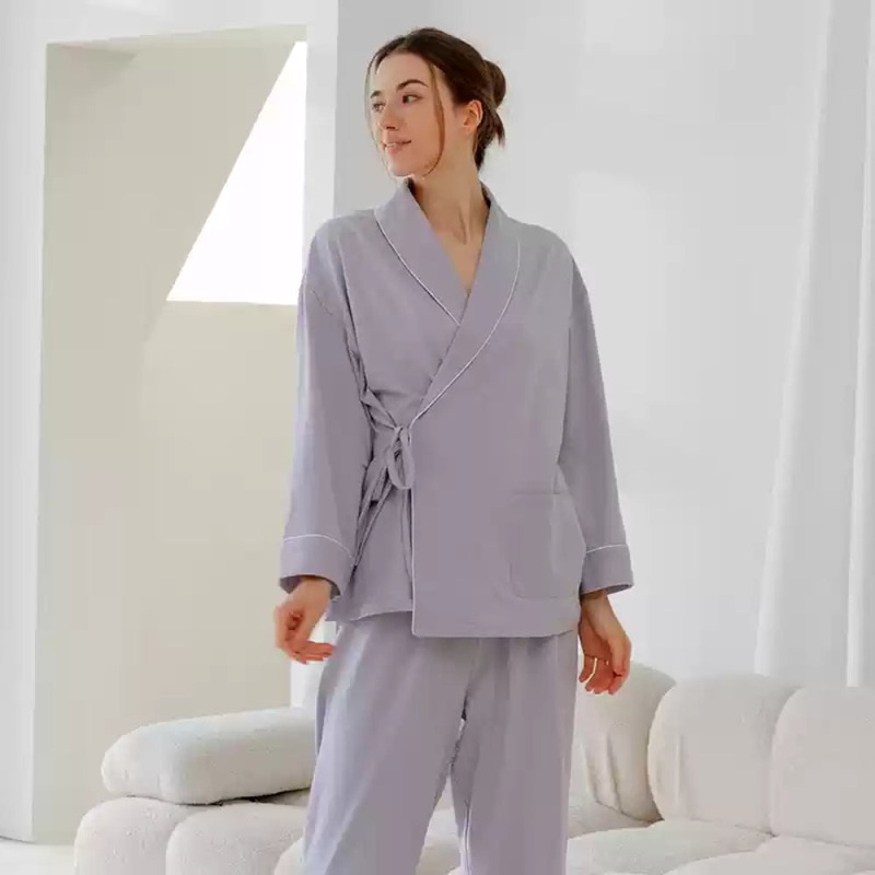 Cotton Wrap Maternity Pajama Set-  Purple Purple M/ US 0-2