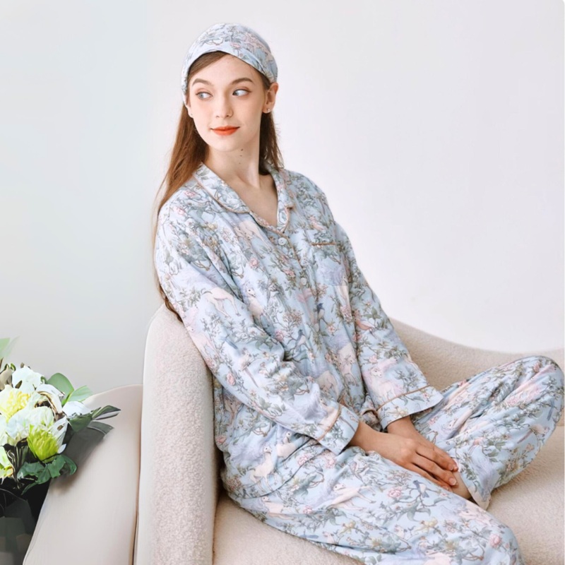 Organic Cotton Muslin Warm Maternity Pajama- Blue Dream Garden Blue Dream Garden M/ US 0-2