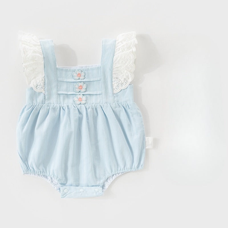 100% Cotton Flutter-Sleeve Bodysuit – Blue Flowers Blue Flowers 3-6 M