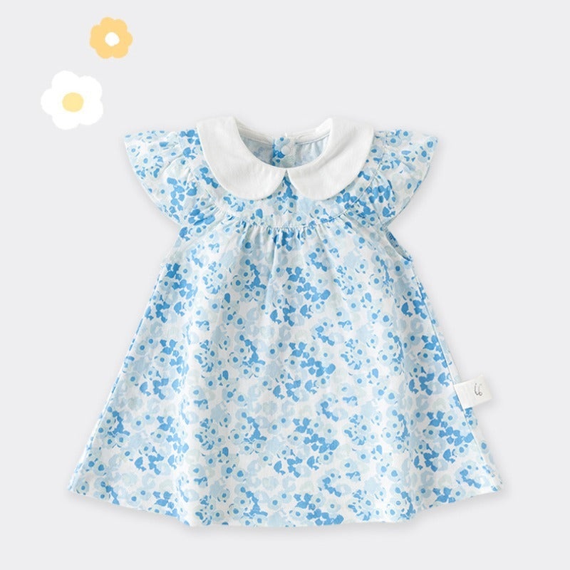 100% Cotton Flutter-Sleeve Dress – Blue Flowers Blue Flowers 6-9 M