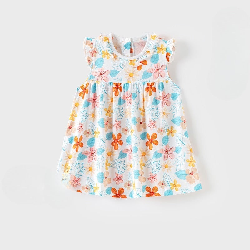 100% Cotton Flutter-Sleeve Dress – Tropical Flowers Tropical Flowers 6-9 M