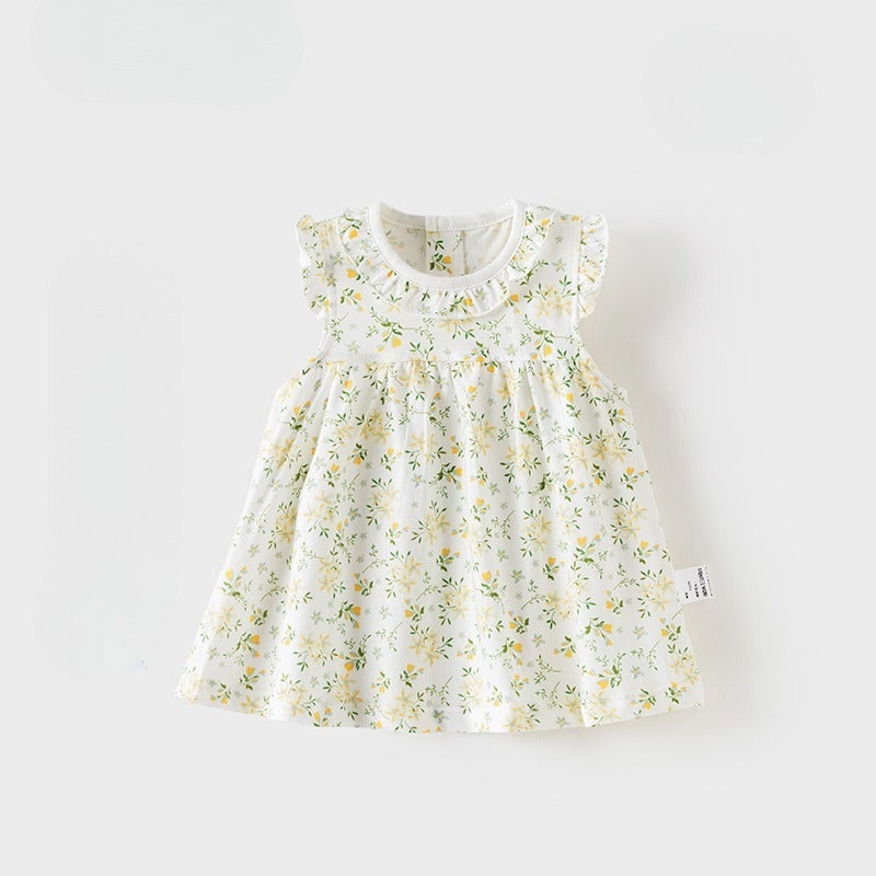 100% Cotton Flutter-Sleeve Dress – Yellow Spring Floral Yellow Spring Floral 6-9 M