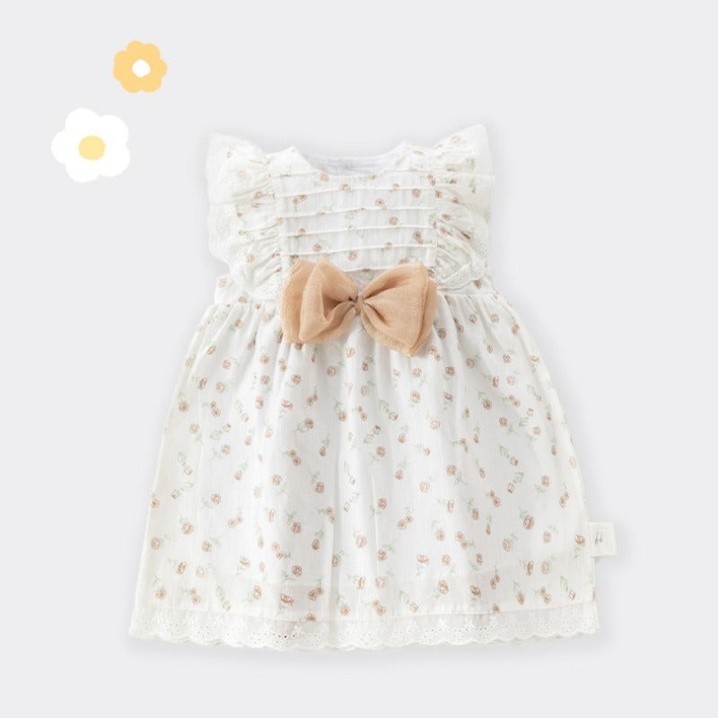 100% Cotton Flutter-Sleeve Princess Dress – Floral Garden & Bowknot Floral with Bowknot 6-9 M