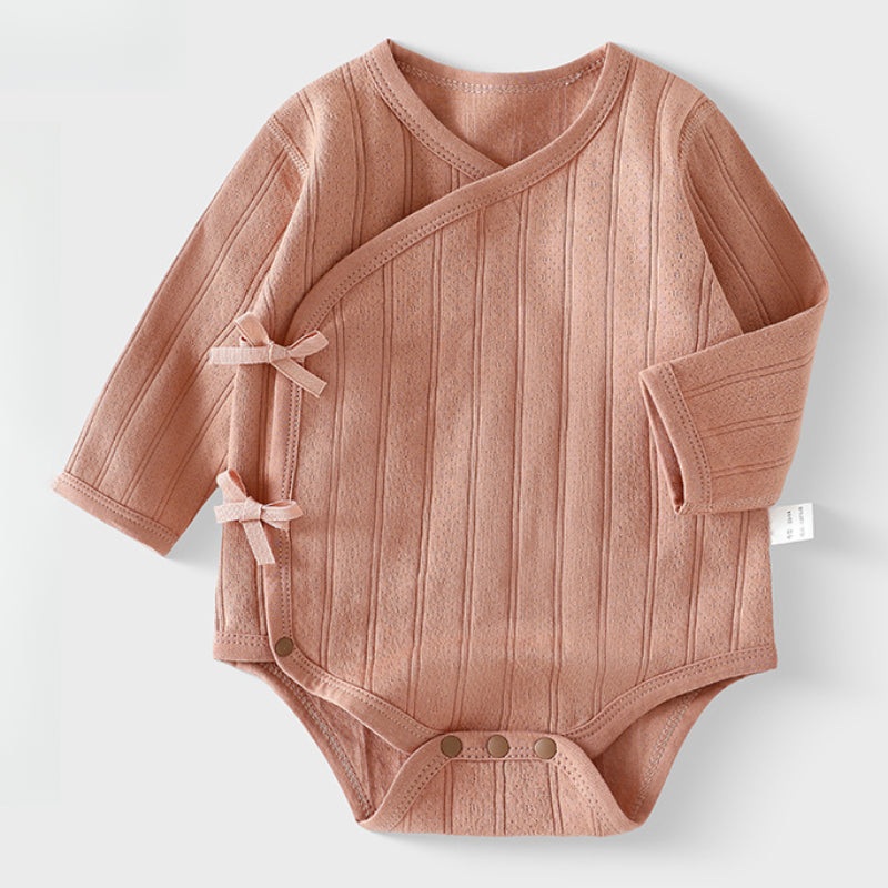 100% Cotton Long Sleeve Kimono Bodysuit – Brown Brown 0-3 M