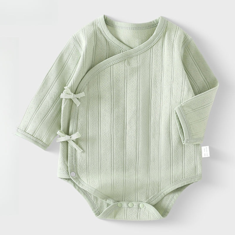 100% Cotton Long Sleeve Kimono Bodysuit – Green Green 0-3 M