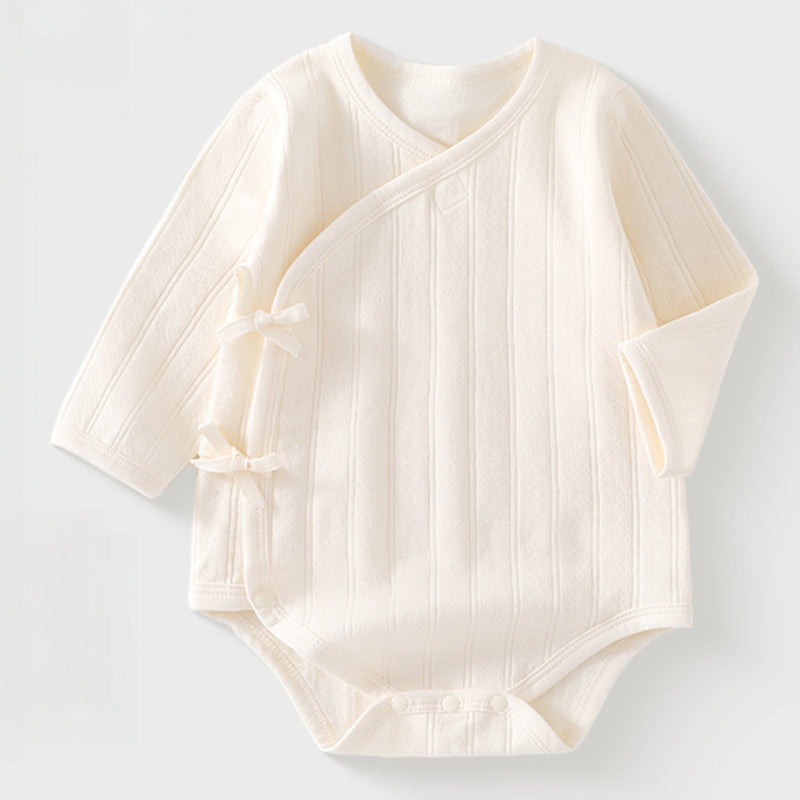 100% Cotton Long Sleeve Kimono Bodysuit – White White 0-3 M