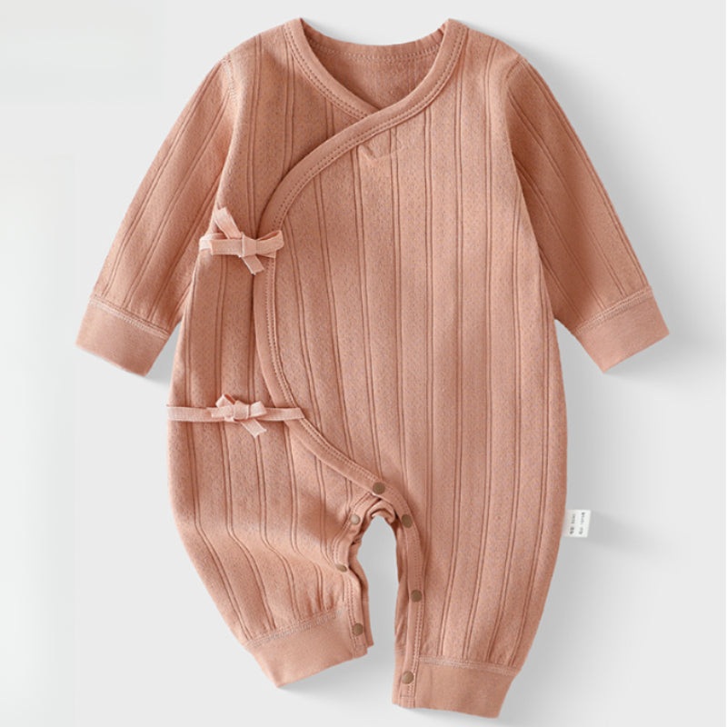 100% Cotton Long Sleeve Kimono Romper – Brown Brown NB