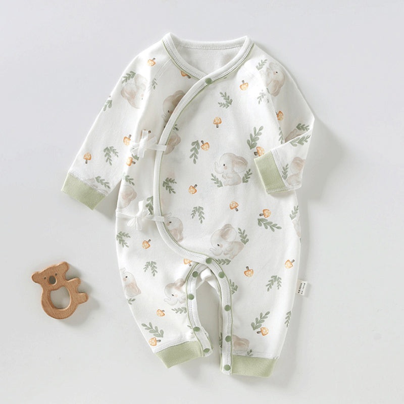 100% Cotton Long Sleeve Kimono Romper – Green Elephant Green Elephant NB