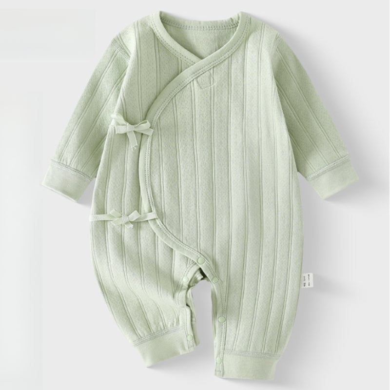 100% Cotton Long Sleeve Kimono Romper – Green Green NB
