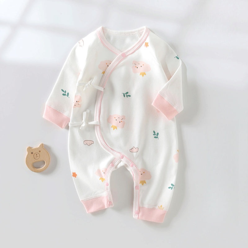100% Cotton Long Sleeve Kimono Romper – Pink Elephant Pink Elephant NB