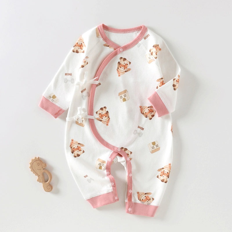 100% Cotton Long Sleeve Kimono Romper – Pink Puppy Pink Puppy NB