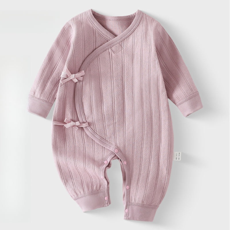 100% Cotton Long Sleeve Kimono Romper – Purple Purple NB