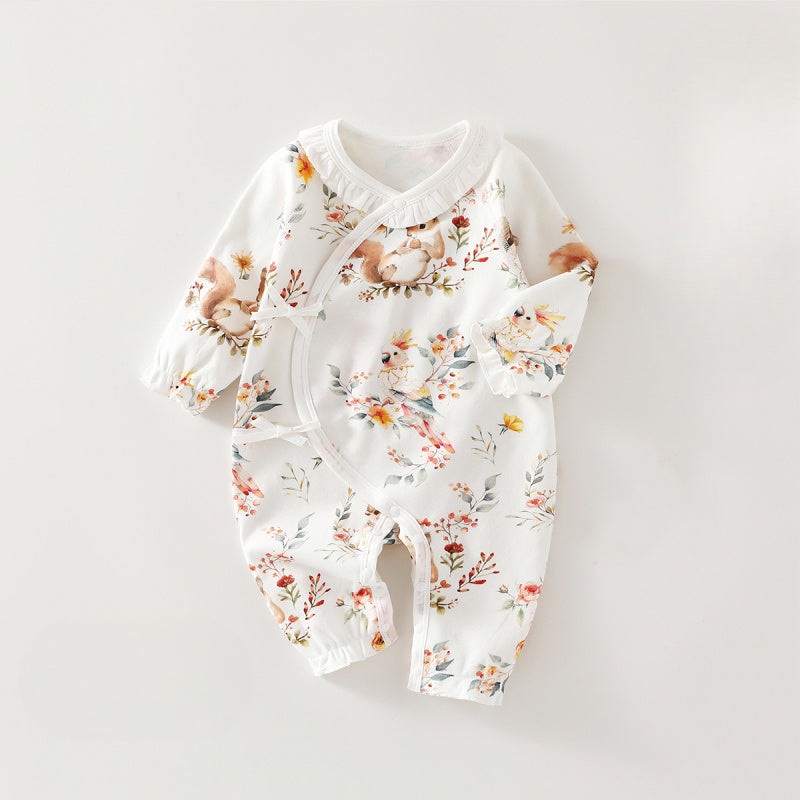 100% Cotton Long Sleeve Kimono Romper – Squirrel with Parrot Squirrel with Parrot NB