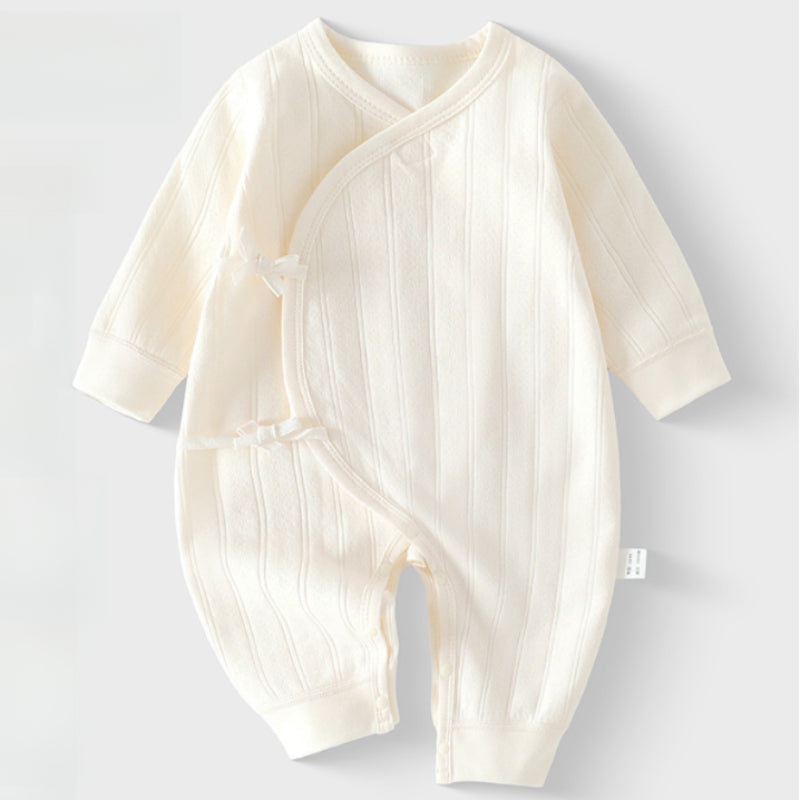 100% Cotton Long Sleeve Kimono Romper – White White NB