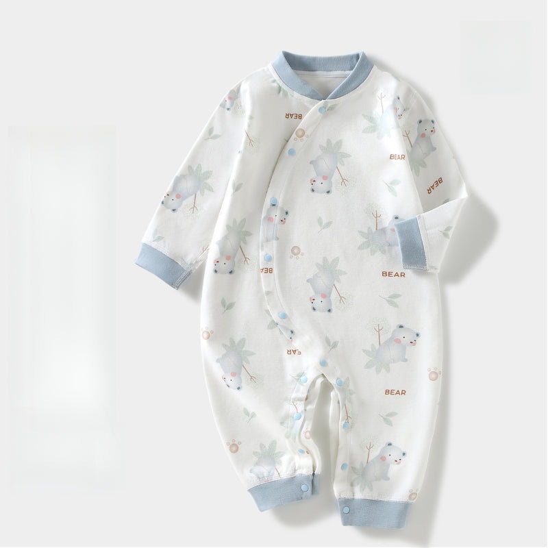 100% Cotton Long Sleeve Side-Snap Romper – Blue Koala Blue Koala 3-6 M