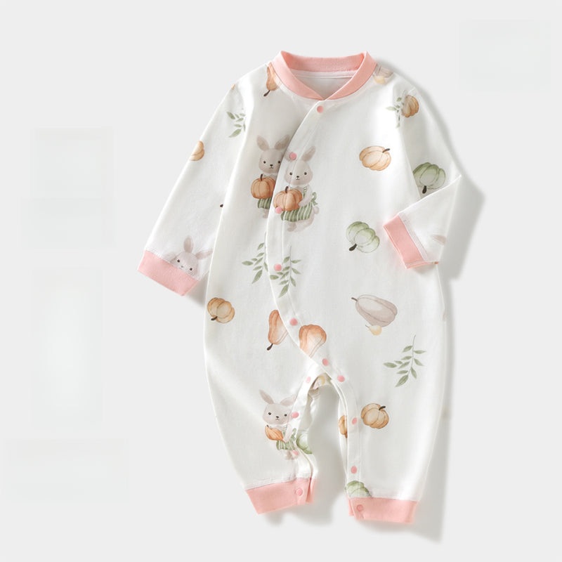 100% Cotton Long Sleeve Side-Snap Romper – Bunny with Pumpkin Bunny with Pumpkin 3-6 M