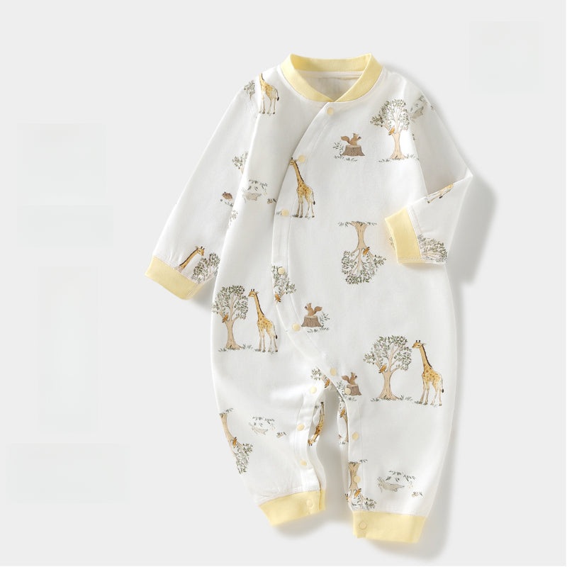 100% Cotton Long Sleeve Side-Snap Romper – Giraffe Giraffe 3-6 M