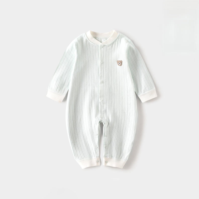 100% Cotton Long Sleeve Snap-Up Romper – Blue Bear Blue Bear 3-6 M