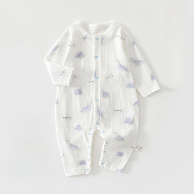 100% Cotton Long Sleeve Snap-Up Romper – Blue Dinosaur Blue Dinosaur 3-6 M