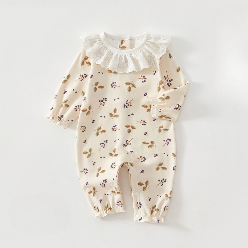 100% Cotton Long Sleeve Snap-Up Romper – Fruits & Leaves Fruits & Leaves 3-6 M