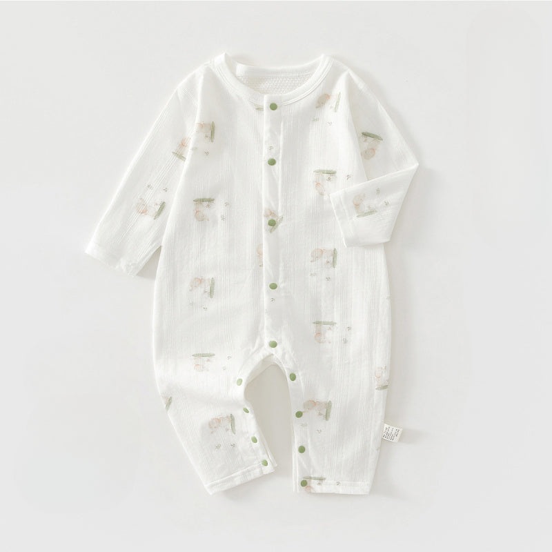 100% Cotton Long Sleeve Snap-Up Romper – Green Elephant Green Elephant 3-6 M