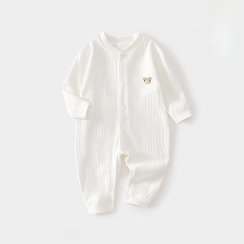 100% Cotton Long Sleeve Snap-Up Romper – White Bear White Bear 3-6 M