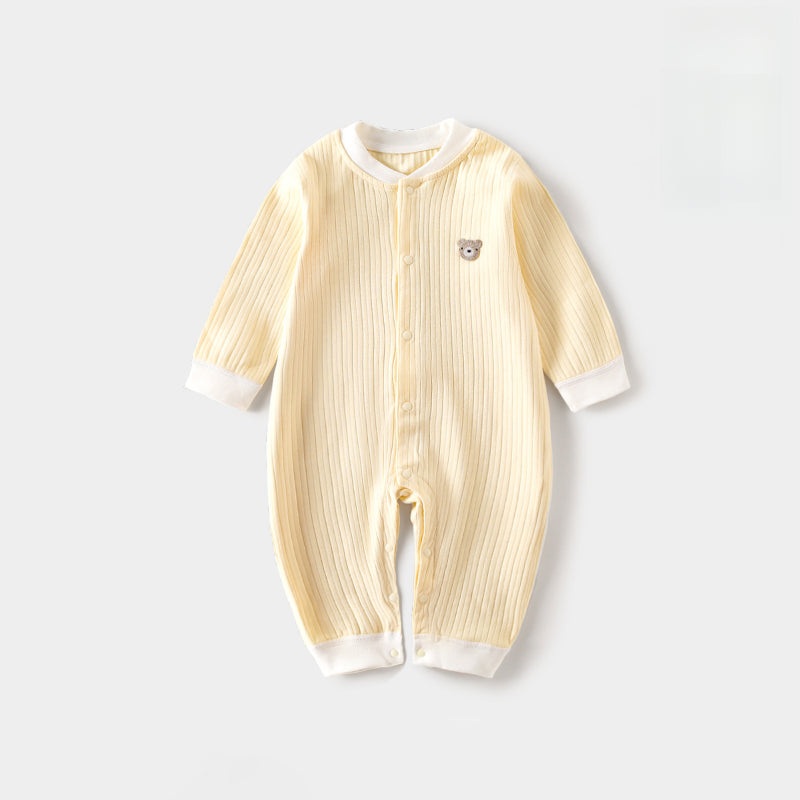 100% Cotton Long Sleeve Snap-Up Romper – Yellow Bear Yellow Bear 3-6 M