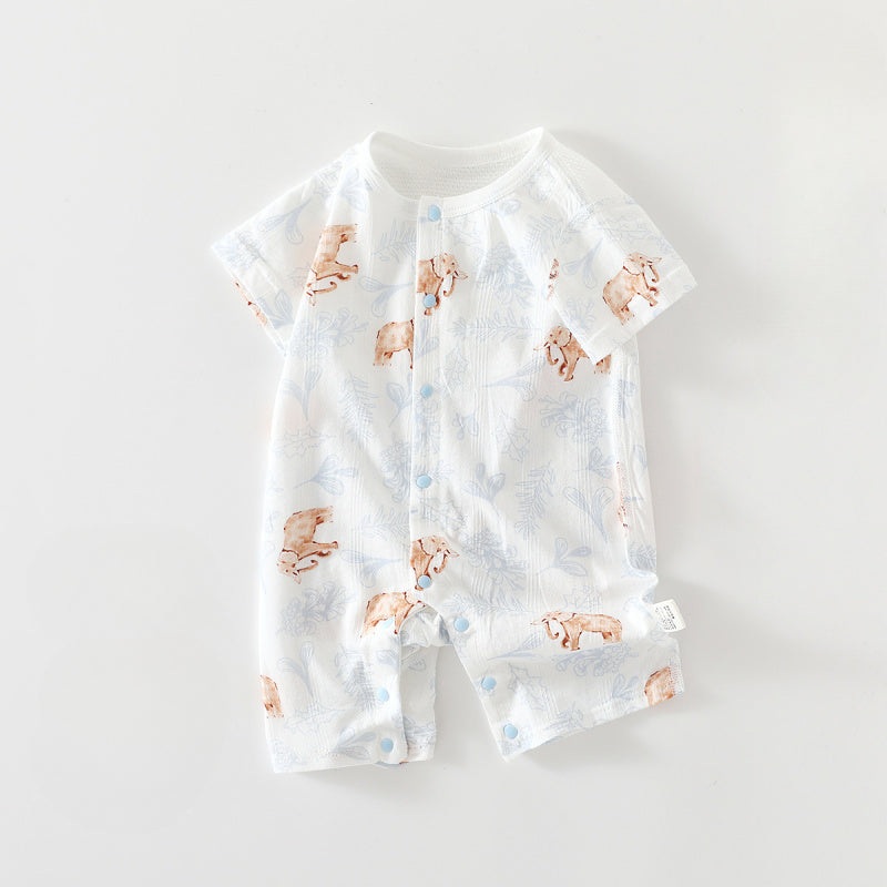 100% Cotton Short Sleeve Romper – Elephant with Flowers Elephant with Flowers 3-6 M