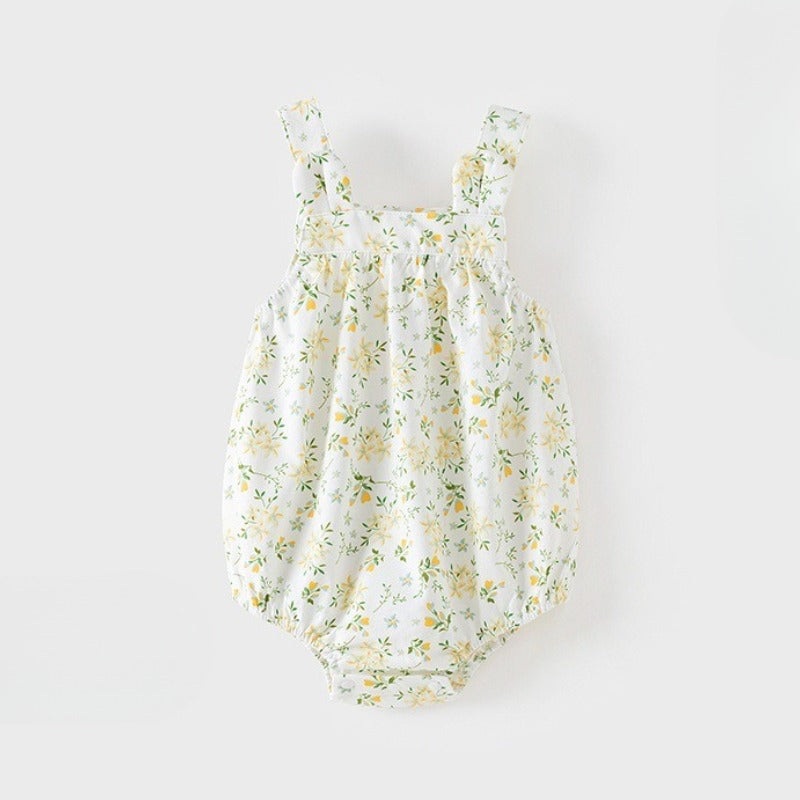 100% Cotton Sleeveless Bodysuit – Green Floral Garden Green Floral Garden 0-3 M
