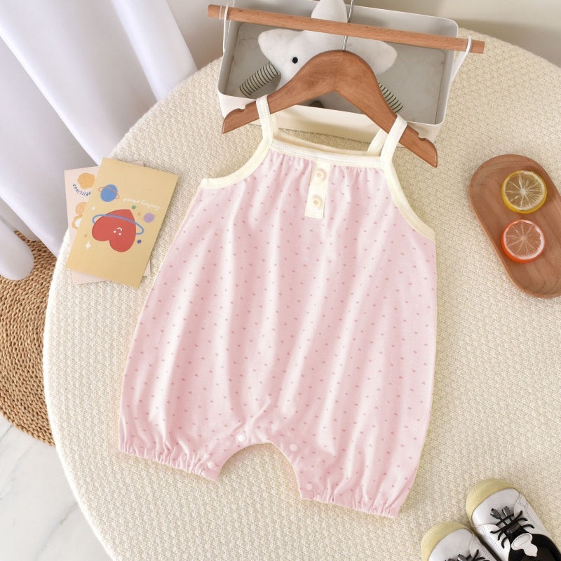 100% Cotton Sleeveless Romper – Pink Heart Pink Heart 3-6 M