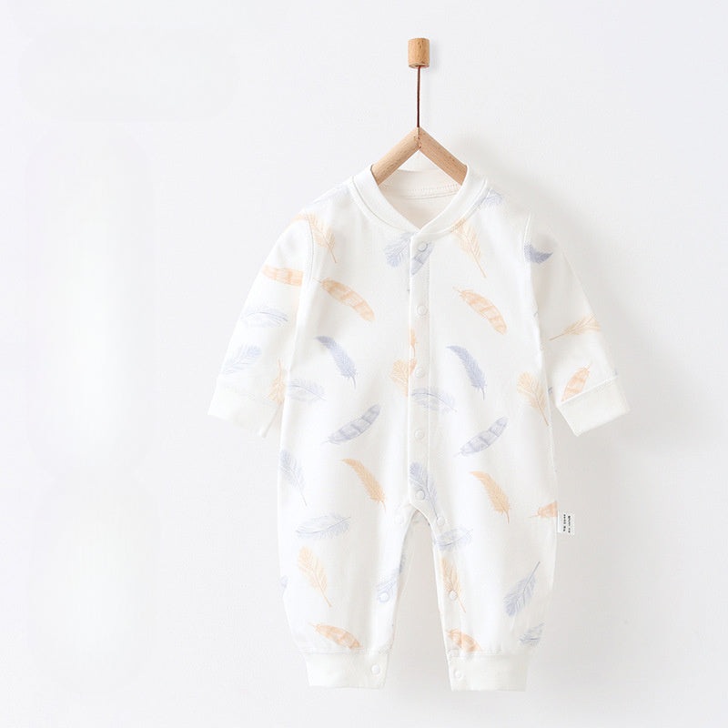 100% Cotton Snap-Up Long Sleeve Romper – Feather Feather 0-3 M