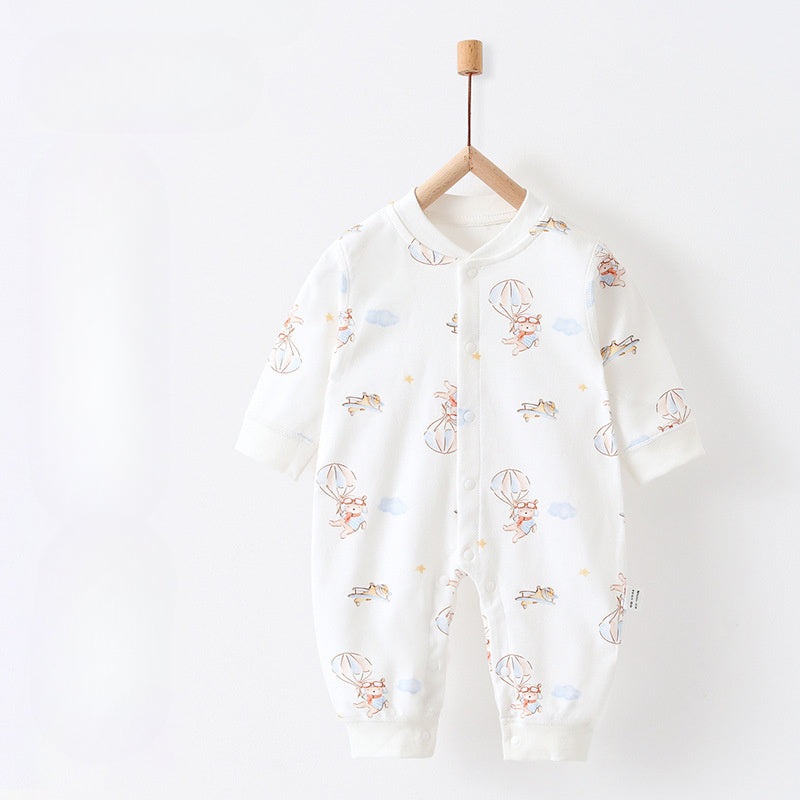 100% Cotton Snap-Up Long Sleeve Romper – Fire Balloon Fire Balloon 0-3 M