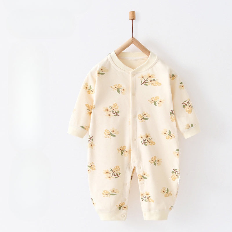 100% Cotton Snap-Up Long Sleeve Romper – Flowers Flowers 0-3 M