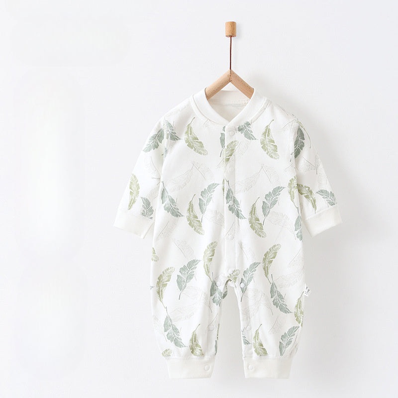 100% Cotton Snap-Up Long Sleeve Romper – Green Leaves Green Leaves 0-3 M