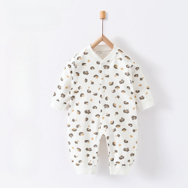 100% Cotton Snap-Up Long Sleeve Romper – Leopard Leopard 0-3 M