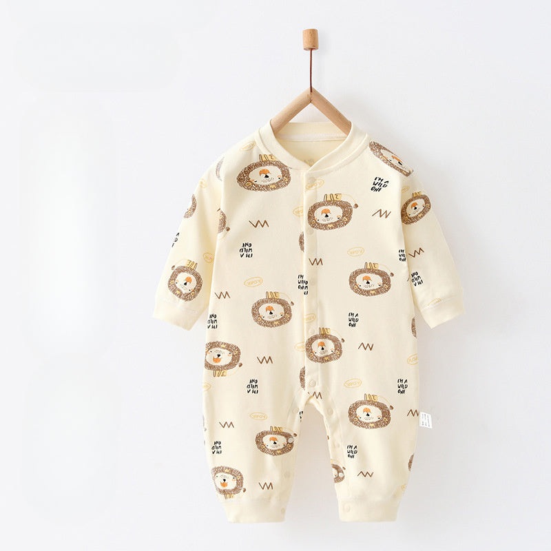 100% Cotton Snap-Up Long Sleeve Romper – Lion Lion 0-3 M