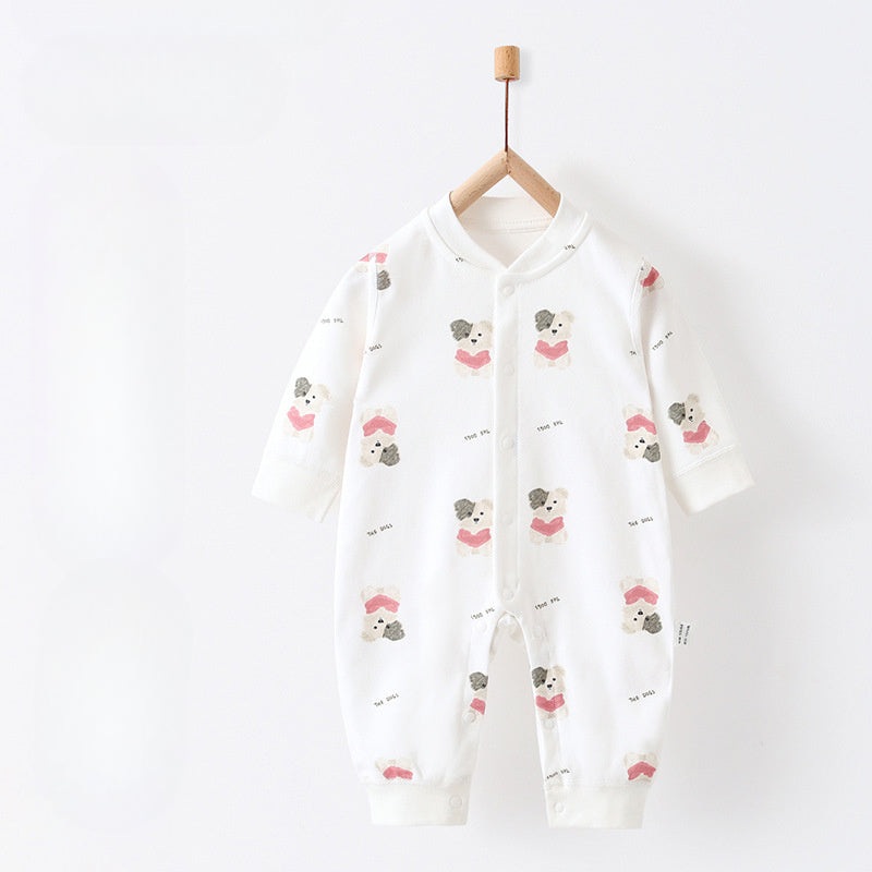 100% Cotton Snap-Up Long Sleeve Romper – Pink Doggy Pink Doggy 0-3 M