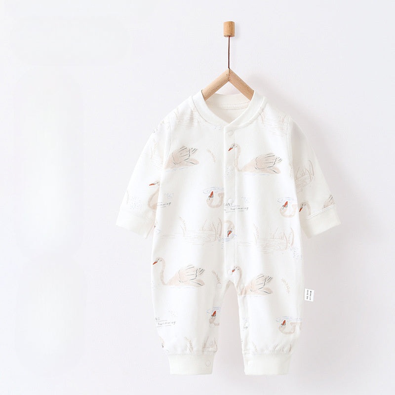 100% Cotton Snap-Up Long Sleeve Romper – Swan Swan 0-3 M